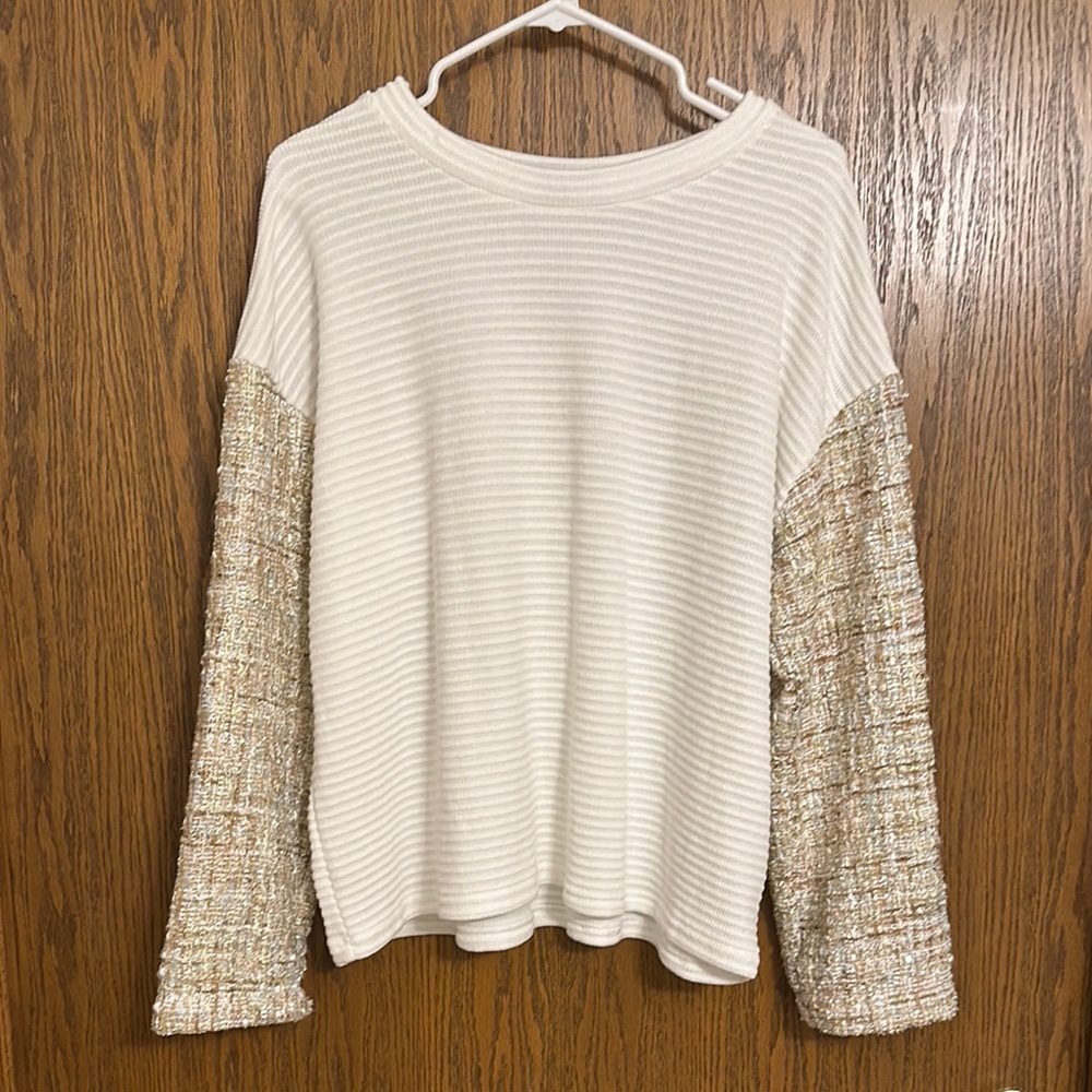 GIGIO White Top With Tweed Sleeves